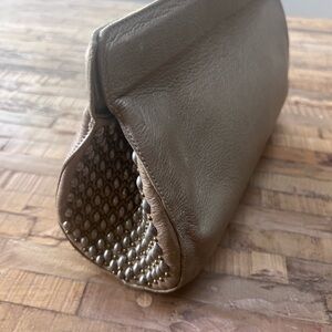 Calleen Cordero Metallic Gold Leather Clutch with Studded Side Detail